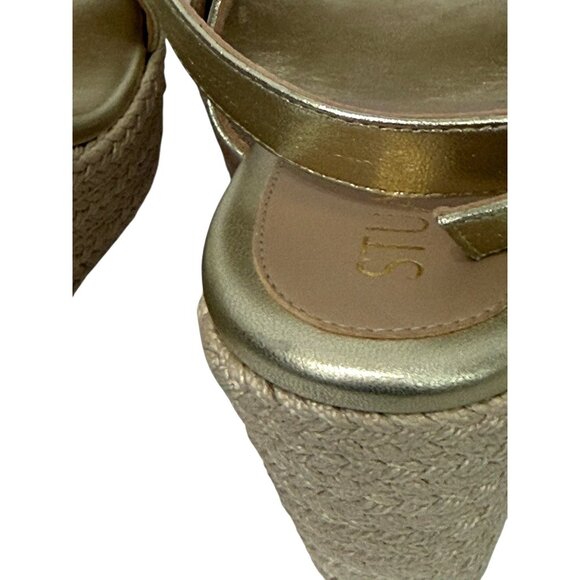 Stuart Weitzman NWOT Alex Platform Wedge Sandals Woven Raffia Gold Size 6.5 - Picture 13 of 14